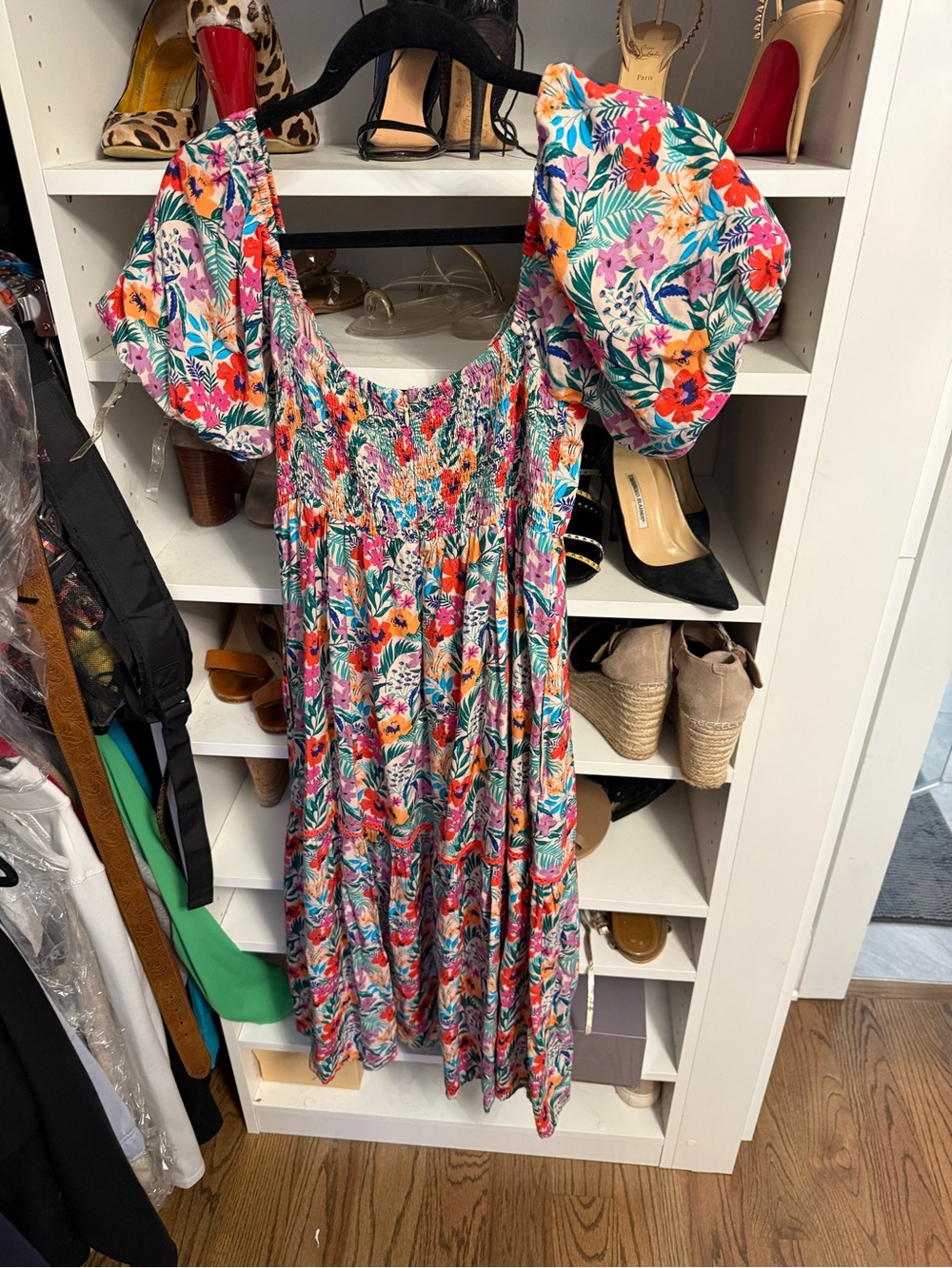 Lost + Wander Floral Off-Shoulder Maxi Dress in Pink, Orange and Teal